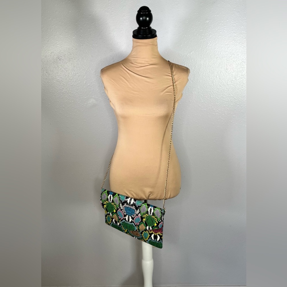 Multicolor color pop faux Snakeskin chain Crossbody Clutch Bag going out party - Picture 2 of 13